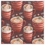 Christmas Coffee Cups on Dark Red Fabric