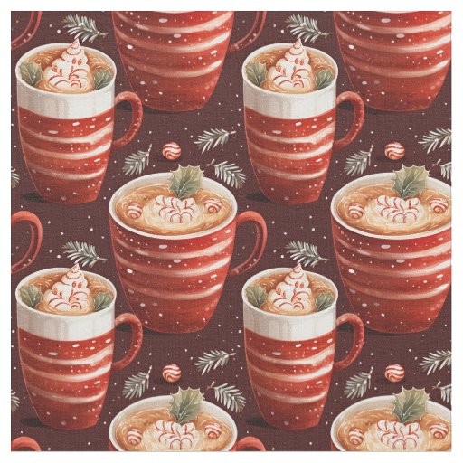 Christmas Coffee Cups on Dark Red Fabric