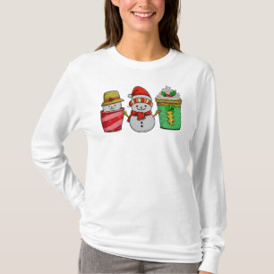 Christmas Coffee Cups Snowman Long Sleeve T-Shirt