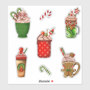 Christmas Coffee Cute Cups Whipped Cream Sprinkles Sticker