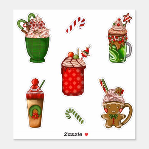 Christmas Coffee Cute Cups Whipped Cream Sprinkles Sticker