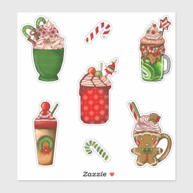 Christmas Coffee Cute Cups Whipped Cream Sprinkles Sticker (Sheet)