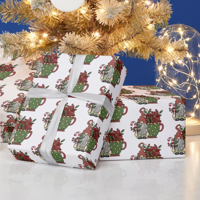 Christmas coffee gnomes wrapping paper (Holidays)