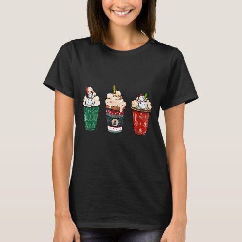 Christmas Coffee Latte Cups Snowman Santa Cookies  T_Shirt