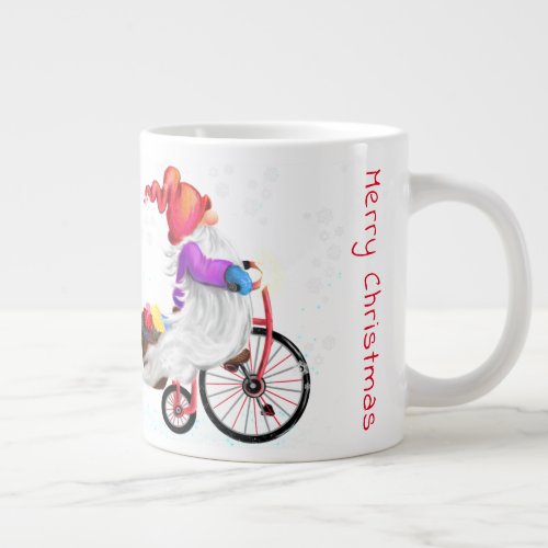 Christmas Coffee Mug Gnome with Bike and Gifts
