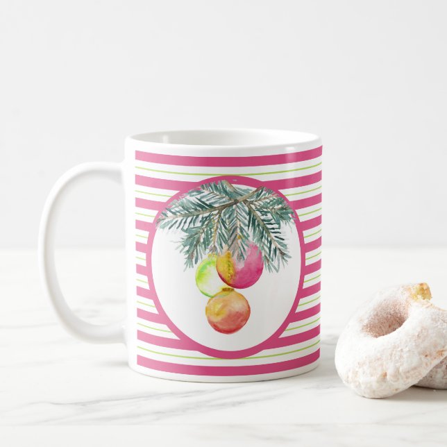 Christmas Coffee Mugs Cute Pink and Green (With Donut)