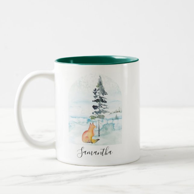 Christmas Coffee Mugs Watercolor Fox (Left)
