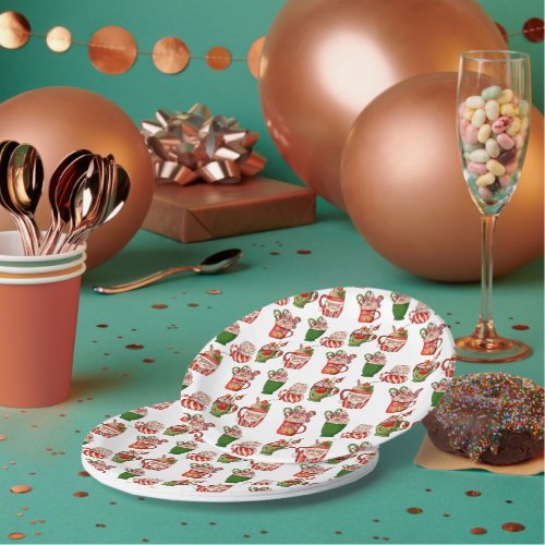 Christmas Coffee Pattern 7 Round Paper Plate