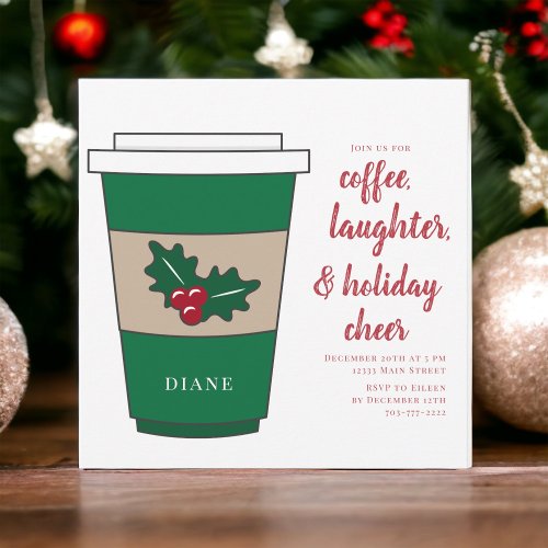 Christmas Coffee Personalized Holiday Party Holly Invitation