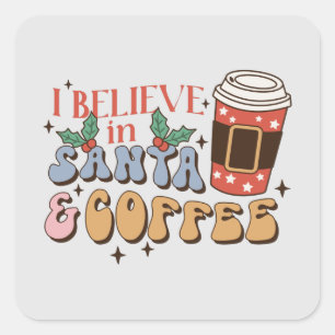 Christmas Coffee Santa and Coffee Square Sticker