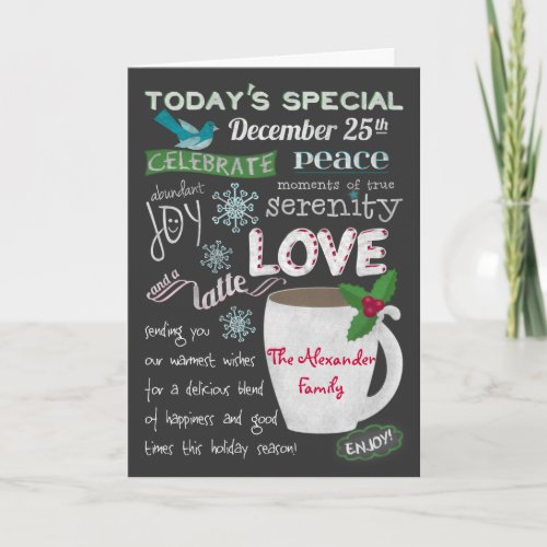 Christmas Coffee Shop Chalkboard Add Your Names Holiday Card