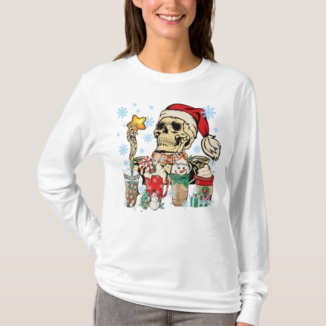 Christmas Coffee Skeleton Latte Snowmen Sweets Sno T-Shirt (Front)