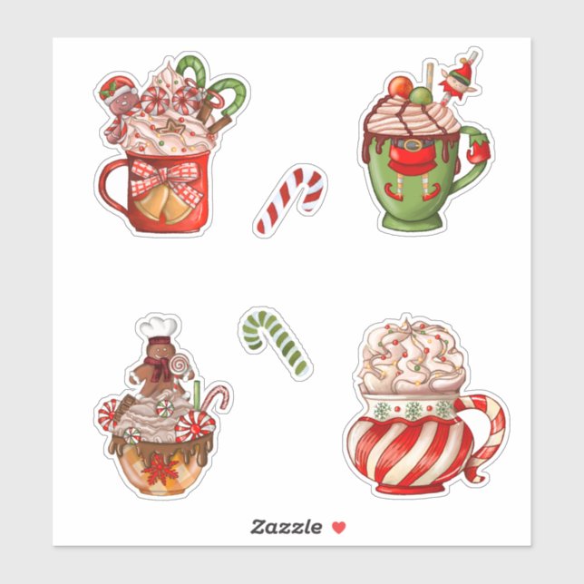 Christmas Coffee & Whipped Cream in Cute Mugs Sticker (Sheet)