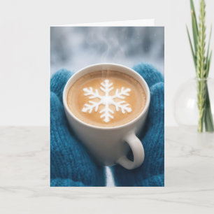 Christmas Coffee With Mittens and Snowflake Card