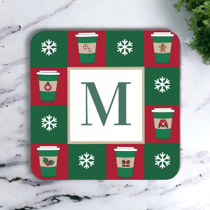 Christmas Coffees Snowflakes Holiday Monogram Beverage Coaster