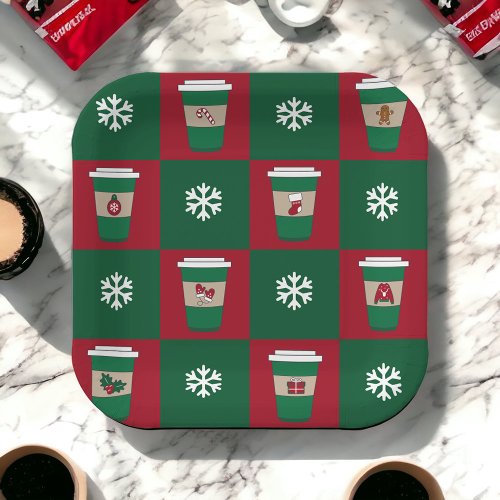 Christmas Coffees Snowflakes Holiday Themed  Paper Plates