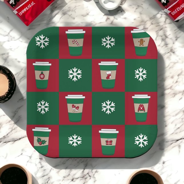 Christmas Coffees Snowflakes Holiday Themed  Paper Plates (Creator Uploaded)