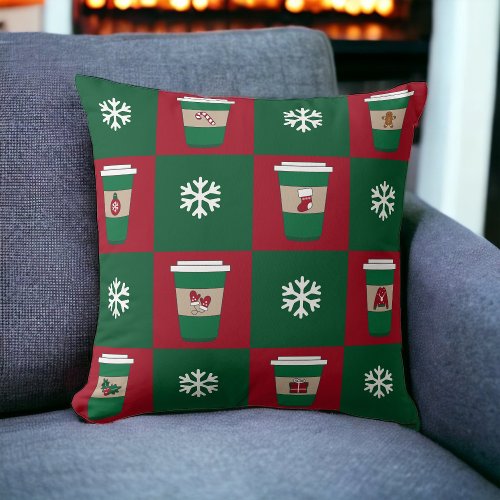 Christmas Coffees Snowflakes Holiday Themed  Throw Pillow
