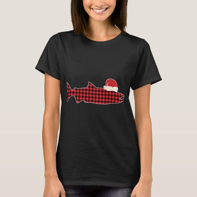 Christmas Coho Salmon Red Plaid Buffalo Tartan San T-Shirt (Front)