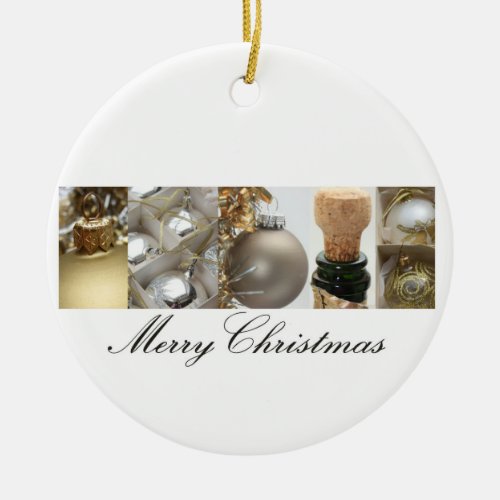 Christmas Collage Black White and Gold Ceramic Ornament