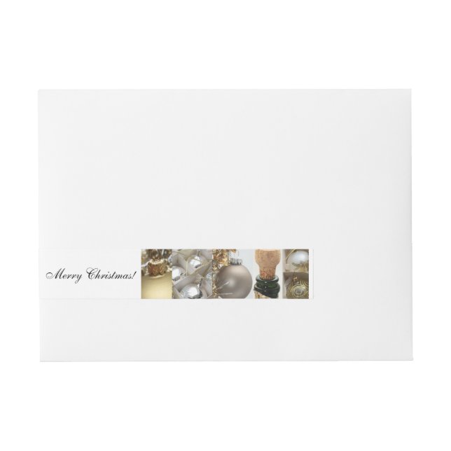 Christmas Collage Black, White and Gold Wrap Around Address Label (Front)