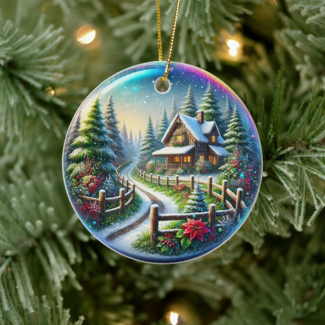 Christmas Collage Ceramic Ornament (Tree)