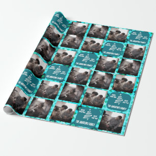 Christmas Collage Family Photo Geometric Turquoise Wrapping Paper