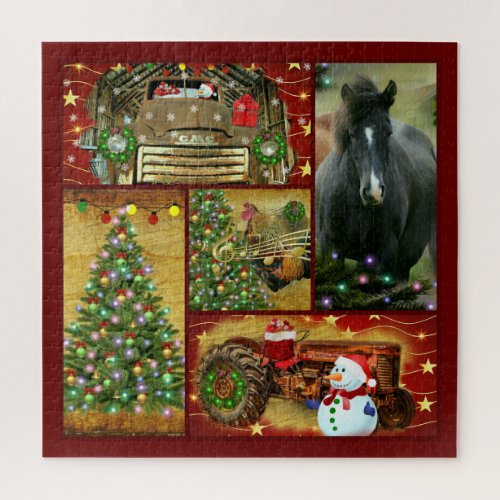 Christmas Collage Frosty Horse GMC Truck Tractor Jigsaw Puzzle