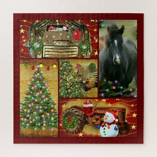 Christmas Collage Frosty Horse GMC Truck Tractor Jigsaw Puzzle (Vertical)
