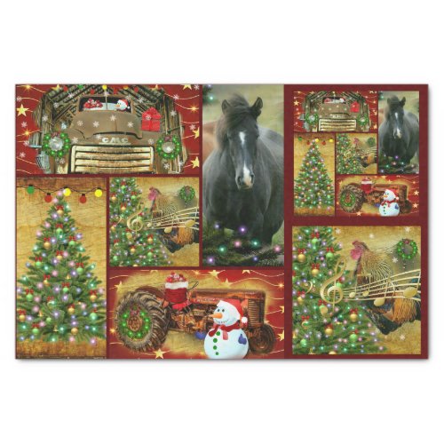 Christmas Collage Frosty Horse GMC Truck Tractor Tissue Paper