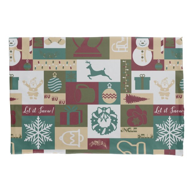 Christmas Collage (Green/Gold) Pillow Case (Front-Left)