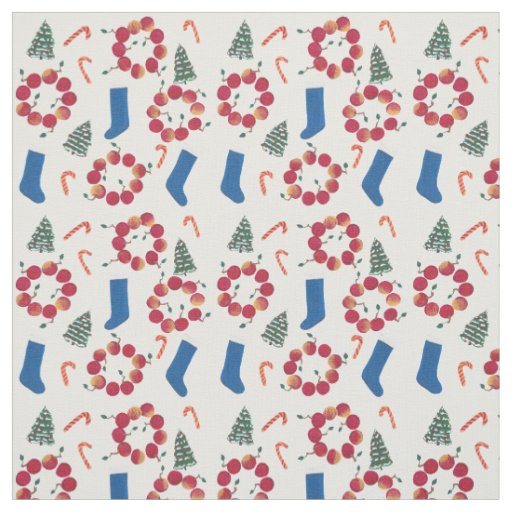 Christmas Collage Holiday Apple Wreathe Fabric