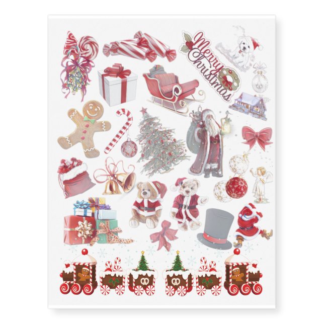 Christmas Collage Holiday Cheer gift Temporary Tattoos (Front)
