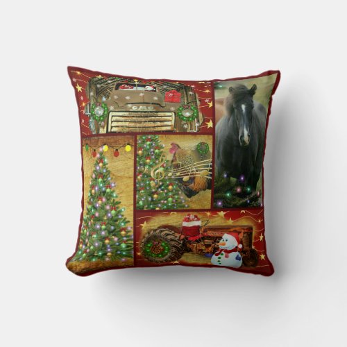 Christmas Collage Horse Frosty Vintage GMC truck Throw Pillow
