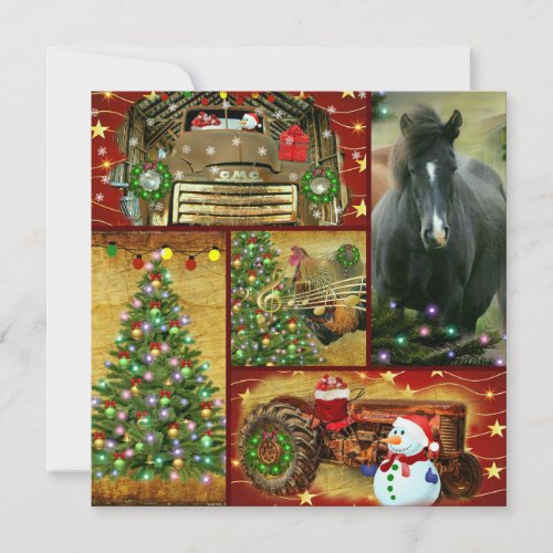 Christmas Collage Horse Frosty Vintage truck Holiday Card