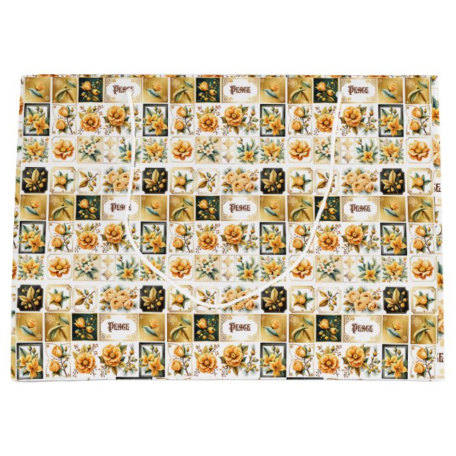 Christmas Collage in Gold Large Gift Bag (Front)