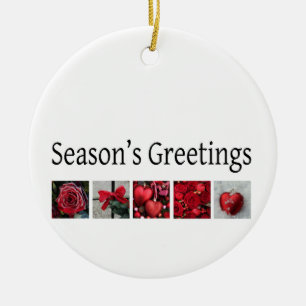 Christmas Collage in Red Ceramic Ornament