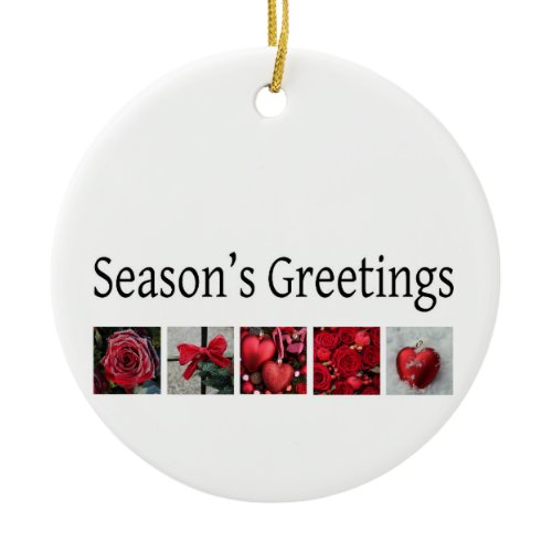 Christmas Collage in Red Ceramic Ornament