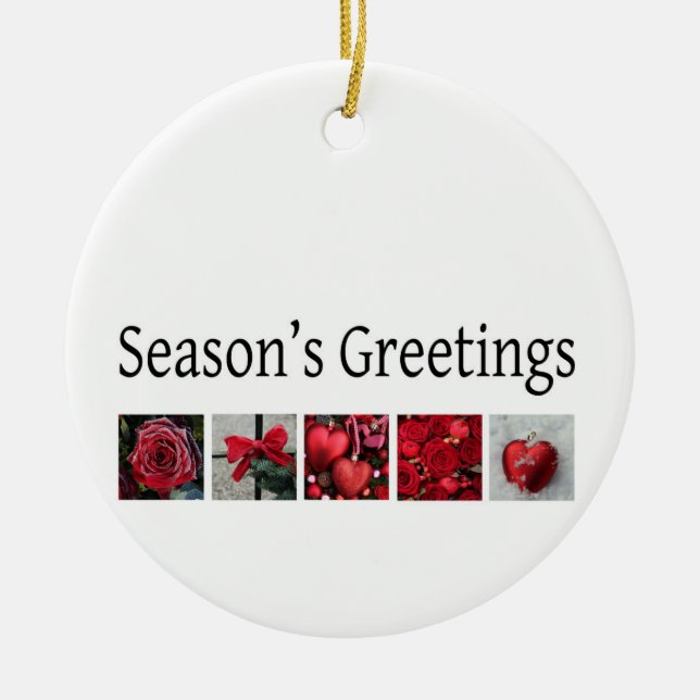 Christmas Collage in Red Ceramic Ornament (Front)