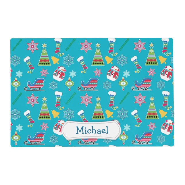 Christmas Collage Pattern Personalized Placemat (Front)