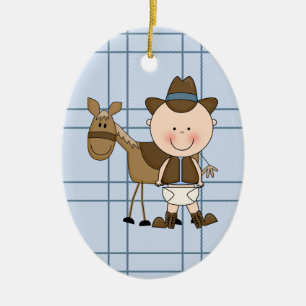 Christmas Collection Baby Cowboy Horse Ceramic Ornament