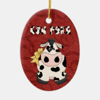 Christmas Collection Country CowPoke Cow Ceramic Ornament