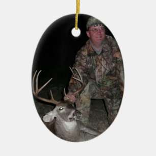 Christmas Collection Deer Hunt Add Photo Text Ceramic Ornament