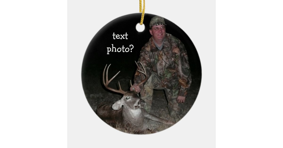 Christmas Collection Deer Hunter Add Photo Ceramic Ornament