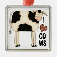 Christmas Collection I Love Cows Metal Ornament