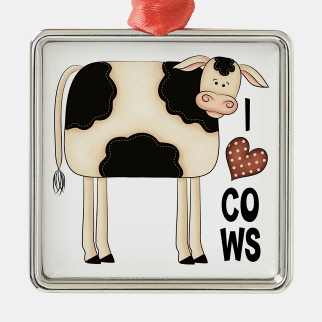 Christmas Collection I Love Cows Metal Ornament (Front)