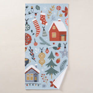 Christmas collection of decorative winter elements bath towel