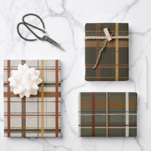 Christmas Collection   Plaids Green, Cream, Tan Wrapping Paper Sheets