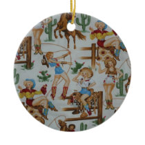 Christmas Collection Retro Cowgirls Ceramic Ornament