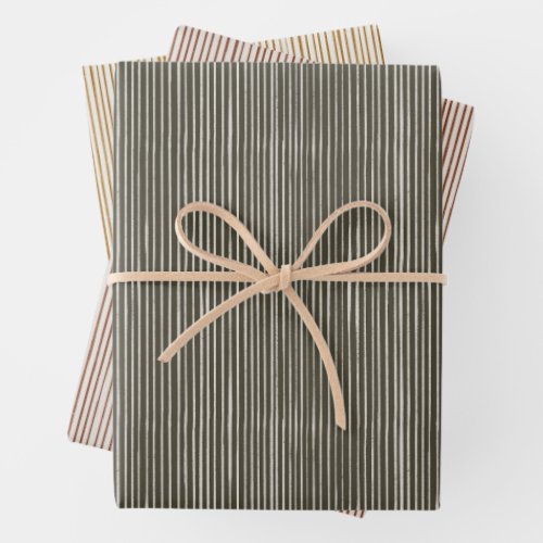 Christmas Collection  Stripes Green Red Gold  Wrapping Paper Sheets